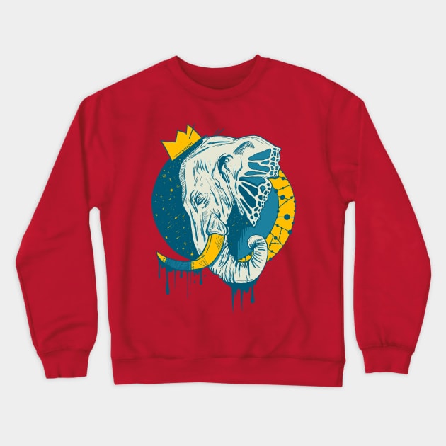 Retro Wave Royal Elephant Crewneck Sweatshirt by kenallouis